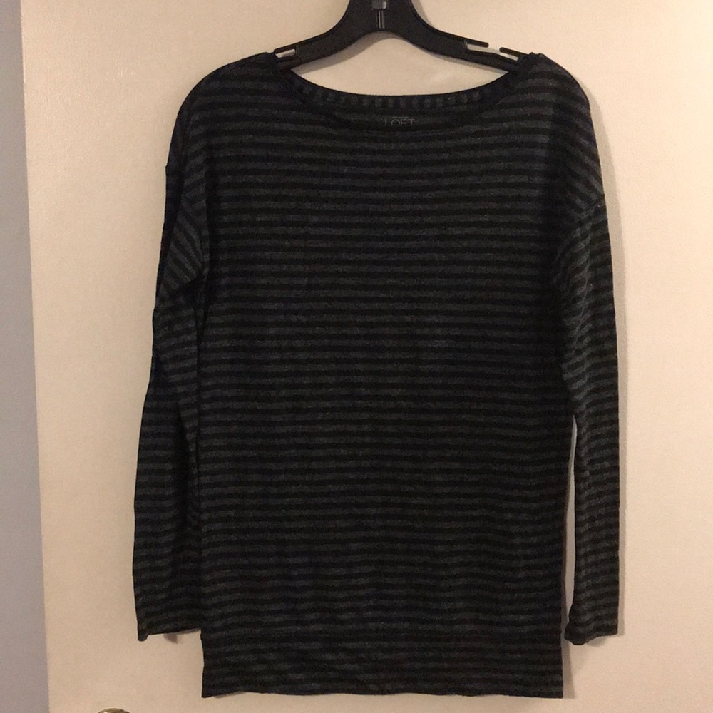 Ann Taylor LOFT black/gray striped long sleeve tee